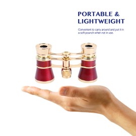Aomekie Opera Glasses Binoculars 3X25 Theater Glasses Mini Binocular Compact with Chain for Adults Women Kids in Musical Concert（Red）