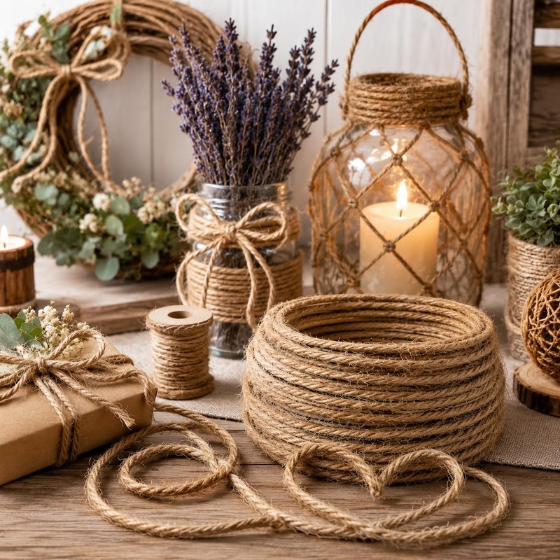 32 Ft Wired Jute Twine, Bendable Wired Twine for Wreaths