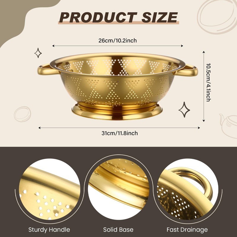 Acellegic 4 Pcs Gold Kitchen Accessories Includes Stainless Steel Colander