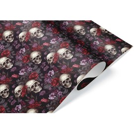 Beautiful Floral Skull Gift Wrap Flower Bone Theme Gothic Birthday Party Unique Decor (60 foot x 30 inch roll)