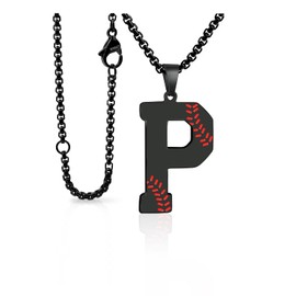 Baseball Necklace for Boys Men Initial A-Z Letter Necklace Chain Stainless Steel Pendant with Accessories Sport Charm Baseball Gifts for Team Player Athlete Lover Fans
