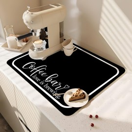 Coffee Bar Mat Rubber Dish Drying Mat For Kitchen Counter Coffee Mat for Home Bar Gift Kitchen Mat Coffee Bar Accessories Decorative Coffee Shop Chocolate Dish Drying Pad 23.5"X 15.5"