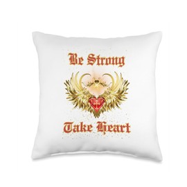 Be Strong and Take Heart (Christian, Cross, Wing, Heart) Throw Pillow