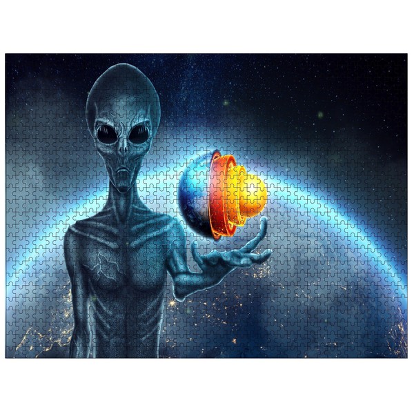 YINGJIEKISSU Alien humonoid Holds a Hologram of The Globe UFO
