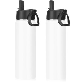 Neihepal 22 oz Insulated Kids Water Bottle with Straw Lid Bulk 2 Pack,Reusable Double Wall Vacuum Metal Flask Keeps Cold and Hot,18/8 Stainless Steel Sports Bottles for School & Travel(White,2 Set)