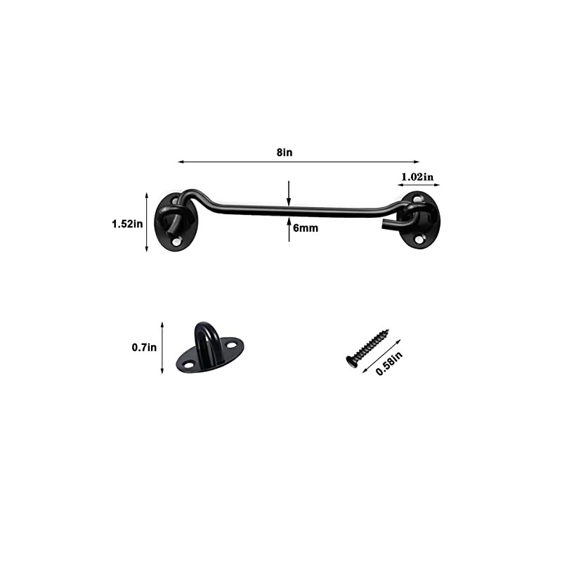 2 Pack 8" Stainless Steel Barn Door Hook and Eye