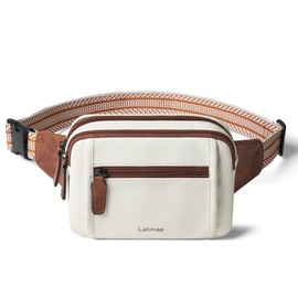 LATMAP 3L TRIPLE ZIP Fanny Packs Belt Bag For Women Men Crossbody Waist Pack Sling Chest Bum Travel Bag Purse Faux Leather Fashion Cute Beige