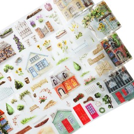 AuriicLeaf Dream Courtyard PET Tape Set, 4 Rolls of Scenic Ephemera for Junk Journaling, Scrapbooking, Crafting, DIY Projects, Diaries, and Art Supplies