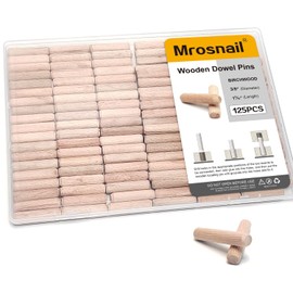 125 Pcs Wooden Dowel Pins, 3/8 x 1-9/16 inch Fluted Wood Dowels Hardwood Pegs for Bench Construction, Heavy-Duty Joints, Wooden Bed Frames