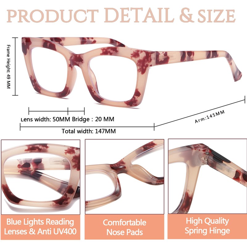 Hubeye 5 Pairs Oprah Style Square Reading Glasses for Women