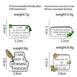 TILEZE 4 PCS I AM NOT A MORNING PERSON Enamel Pins Quotes Brooches Funny Letter Badges Brooch for Friends Clothing Decor Jewelry Gift
