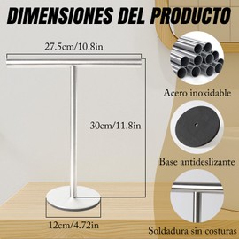 Genérico Toallero Vertical en Forma de T | Toallero para Baño Manos Acero Inoxidable | Base Antideslizante | Uso en Cocina, Baño y Tocador | Estilo Minimalista (Plata)