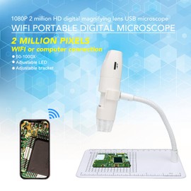 Wireless Digital Microscope, 50x 1000x WiFi/USB Handheld Zoom Magnification, 1080P 8 LED HD Mini Pocket Microscope Camera, Compatible with Android/iOS/Windows.(White)