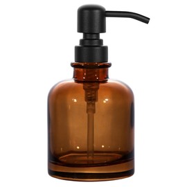 Thick Amber Glass Jar Soap Dispenser with Matte Black Stainless Steel Pump, 12ounce Boston Round Bottles Dispenser with Rustproof Pump for Essential Oil