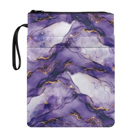 doginthehole Purple Marble Book Covers for Hardcovers Decorative Book Protector Bag 11.4 x 8.7 Inch Book Sleeve with Zipper and Strap, Gifts for Book Lovers Teachers Students