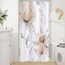 Litabel Litabel Small Stall Boho Watercolor Floral Shower Curtain 36 x 72, Brown and Grey Ink Painting Style Flower Shower Curtains for Chic Elegant Bathroom, Tan Artistic Narrow Half Size Shower Curtain