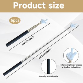 WPNCYK 6 Pack Retractable Teacher Pointer, Extendable Finger Pointer Stick for Classroom Teaching, Presentations and Reading Guidance, White Orange Red Green Blue Pink (21-68.5cm)