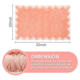 ORTIGIA Cute Coral Pink Scalloped Bath Mat, Fun Plush Microfiber Scallop Bathroom Rugs Non Slip Washable Quick Dry Absorbent, Bath Rug Carpet for Shower Stall Vanities Kitchen Floor Entrance, 20x32
