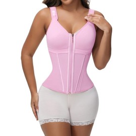SHAPSHE Waist Shapewear for Women with Bra Tummy Control Girdle Workout Shapewear with Adjustable Shoulder Strap:_Pink_XX-Large