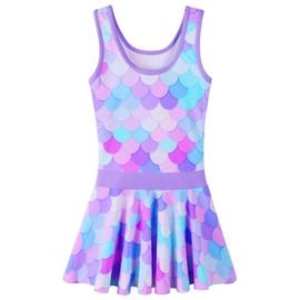 ZNYUNE Girls' One-Piece UV Swimwear UV Clothing Children's Bathing Shirt Girls, Mn-458-Mermaid Purple