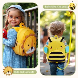 mommore Toddler Backpack for Boys Girls 2-4, 3D Cartoon Mini Kids Backpack, Small Baby Backpack with Toddler Leash, Chest Buckle, Water-Resistant Pre-K School Bag, Lion