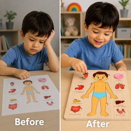 Wooden Human Body Puzzle for Kids - Removable Organ Pieces for Preschool Learning and Montessori Activities