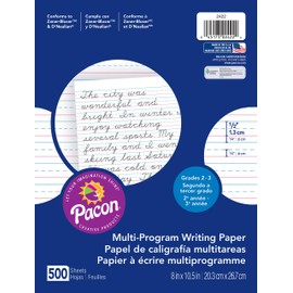 PACON 2422 Multi-Program Handwriting Paper, 8"X10 1/2", D'Nealian (Grades 2&3), Zaner-Bloser (Grade 2), 500 Sheets, White