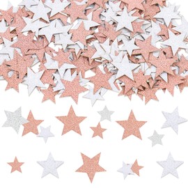 DazzJoy Glitter Stars Confetti Silver Pink Large, Pack of 200 Glitter Stars Confetti Christmas, Sequins Star Table Decoration New Year's Eve, 2 Sizes Stars Decoration, Scatter Stars Confetti Birthday