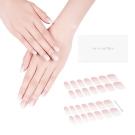 DANNI & TONI Semi Cured Gel Nail Strips Pink White Ombre (Aria) Gradient Gel Nail Stickers Gel Polish Strips 28 Stickers