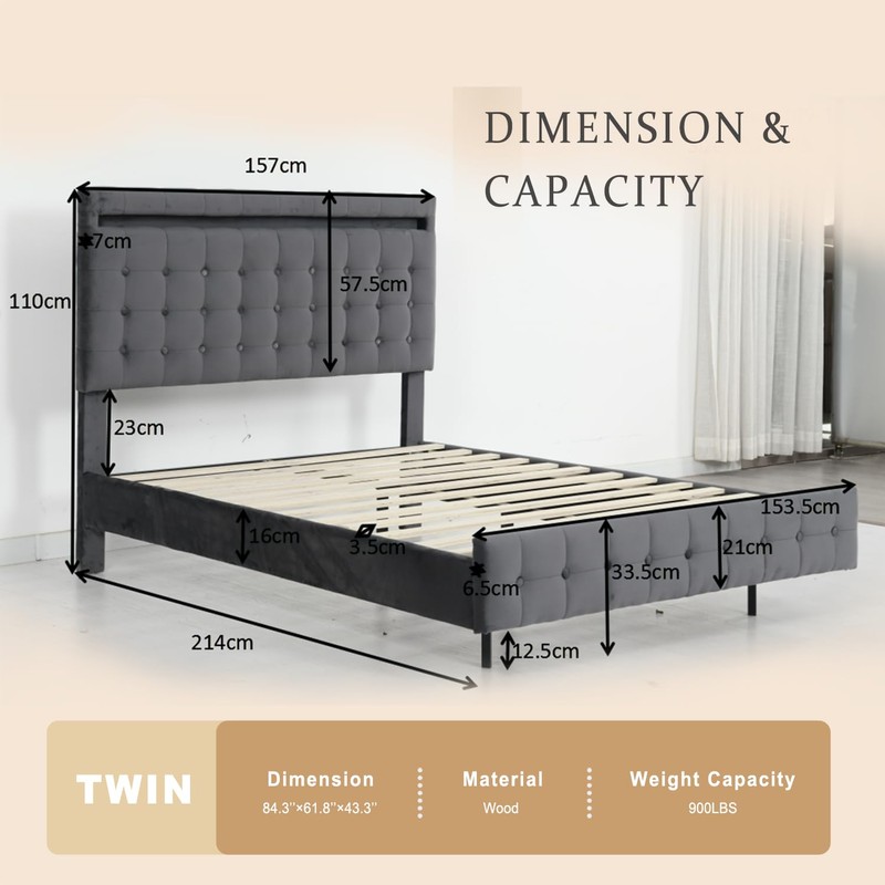 AYJOIR Queen Size Floating Bed Frame with LED Lights, Upholstered