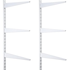 Colingmill 2 Pcs Twin Rail Upright Wall Shelving System 47.5 Inch with 6 Pcs Shelf Bracket 14.5 Inch Heavy Duty Adjustable Storage Rack Metal Support System for Kitchen Closet Home Indoor (White)