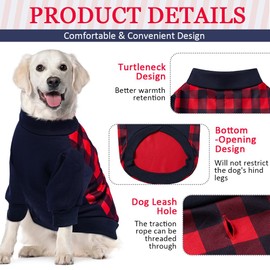 LINKPEACE Plaid Dog Christmas Sweater - Cold Weather Turtleneck Dog Pullover, Soft and Warm Dog Sweatshirt for Small Medium Large Dogs Puppies and Cats for Christmas (XX-Large)