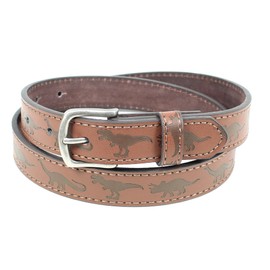 Dinosaurs Kids Leather Belt Strap and Metal Buckle 1" Wide with Snaps - Tyrannosaurus Triceratops Brontosaurus T-Rex Dinos (Brown-M)