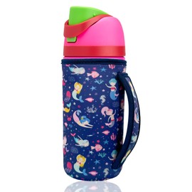 16 oz Cute Printed Sleeve Compatible for Owala Kids FreeSip Neoprene Water Bottle Compatible with Owala 16 Ounces Protective Cover With Handle Designed for Boys Girls Travel School（Mermaid）