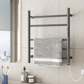 Aetoxb 5-Bar Heated Towel Rack Wall Mounted, Electric Bathroom Towel Warmer Rack with Built-in Timer, Plug-in Matte Black Stainless Steel Towel Dryer for Bathroom, Matte Black