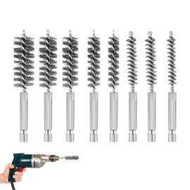 8PCS Wire Bore Brushes Stainless Steel Drill Wire Brush Set 1/4 inch Hex Shank Handle, Bore Wire Brushes for Cleaning Rust Removal Twisted Wire Bore Brush Set for Power Drill Washing Polishing Tools