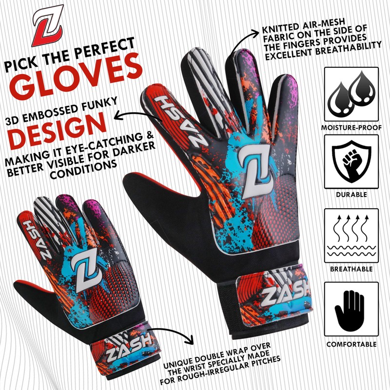 ZASH Soccer Goalie Gloves, Football Goalkeeper Gloves for Kids Boys