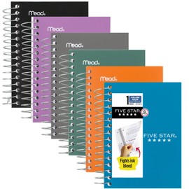 Five Star Five Star Spiral Notebooks, 6 Pack, Fat Lil' Pocket Notebooks, College Ruled Paper, 3-1/2" x 5-1/2", Small, 200 Sheets, Purple, Orange, Green, Blue, Gray, Black (38027)