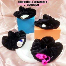 Zipper Scrunchies, Pocket Scrunchie, SECRET & HIDDEN, Velvet Elastics Hair Ties Little Things Storage Bag 4 PCS (Black, One size)