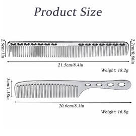 GMYIAK Hairdressing Comb Set, 2 pcs Metal Salon Combs, Heat Resistant Anti-static Haircutting Comb, Professional Styling Comb Set, For Haircutting and Styling (Silver)