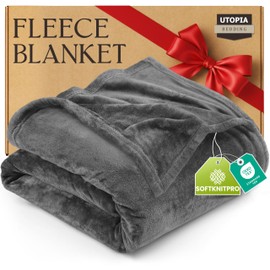 Utopia Bedding Fleece Blanket Queen Size Grey 300GSM Luxury Anti-Static Fuzzy Soft Microfiber Bed Blanket (90x90 Inch)