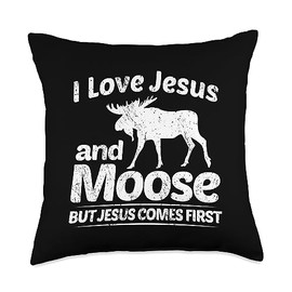 Funny Moose Saying Protestant Bible Christ God Moose Lover Christian Religion Faith Jesus Catholic Throw Pillow, 18x18, Multicolor