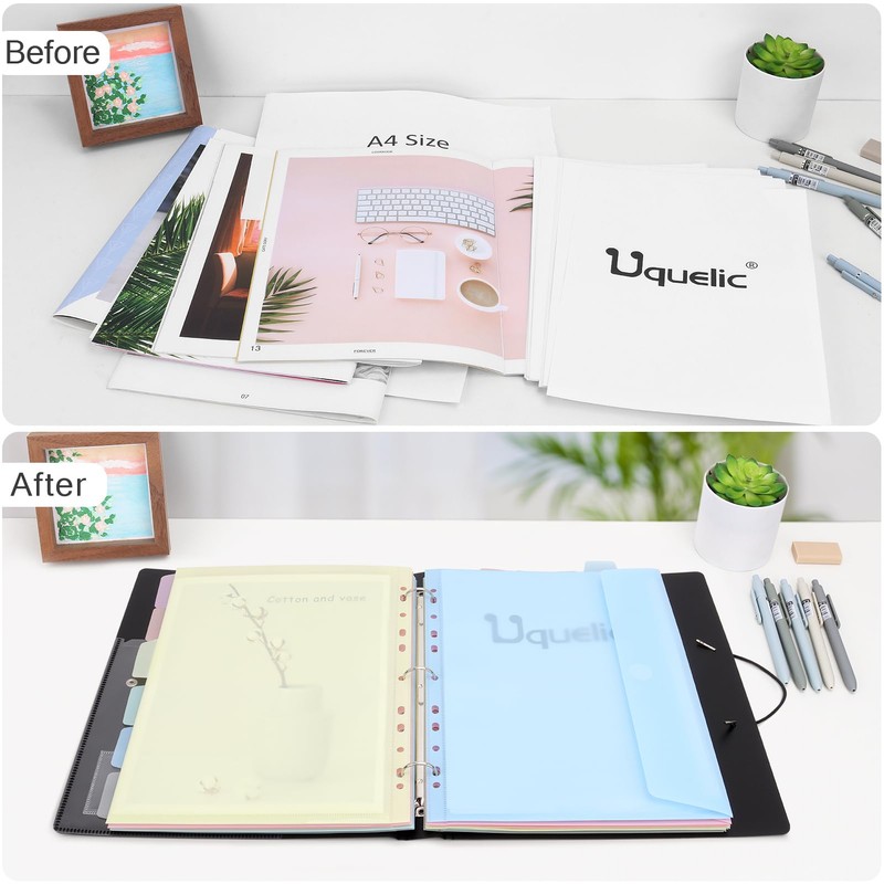 Uquelic A4 Folder Organiser, Ring Binder with 12 Document Folder