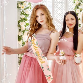 Yueshop Hen Party Floral Sashes Team Bride/Maid of Honour/Bridesmaid Bachelorette Hen Do Sashes Rose Gold Satin Golden Letter Perfect for Hen Do Accessories Wedding Bridal Shower Party