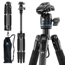 SIRUI Lightweight Carbon Fiber Travel Tripod, 55.1" Camera Tripod with 360° Panorama Ball Head, Upgrade Quick Release System, Removable Center Column, Max Load 13.2 lbs, AM-025K+KS-5
