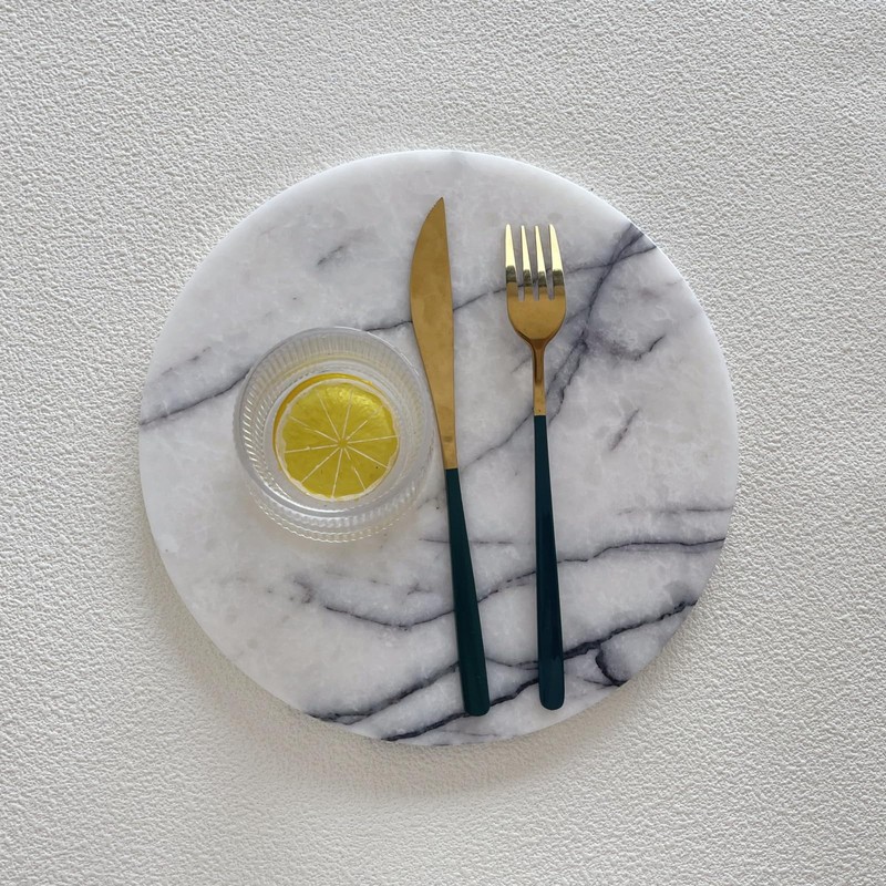 StonePlus Natural Round Marble Tray Glossy Pastry Board for Dessert,