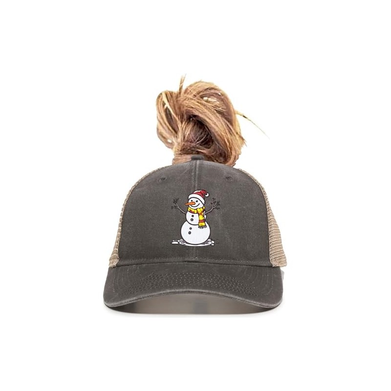 One Size Black/Tea Ponytail Cute Snowman Christmas Ponytail Mesh Back