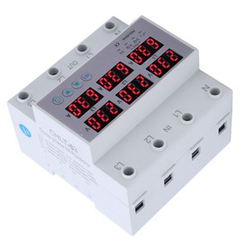 AC 390-500 V Power Meter 3 Phase DIN Rail Voltmeter Ammeter Automatic Overvoltage Overcurrent Protection Digital 3 Phase Energy Meter (40A)