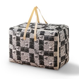 Storage Bags With Zips Moving Bags 84L Large Wardrobe Storage Organizer For Duvet Cloth，Waterproof and Dust-proof Under Bed Storage Foldable（Little Bear）