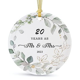 20th Anniversary Ornament 2022 Christmas Hanging,20 Years as Mr and Mrs,20th Wedding Anniversary for Parents Couple,Anniversary Ceramic Ornament for Decorating Home ,with Ribbon and Gift Box (2.9")